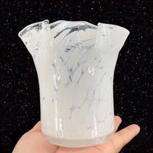 Art Glass Vase With White Specks Dots Ruffled Top Edge Glass Vase Vessel 5”T 5”W